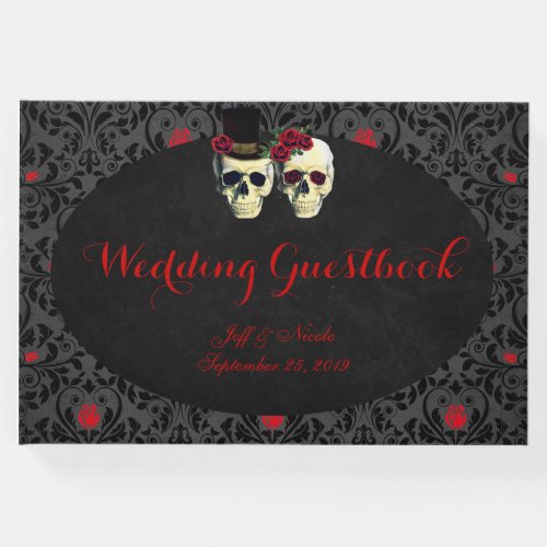 Red Bride Groom Skulls Wedding Guest Book