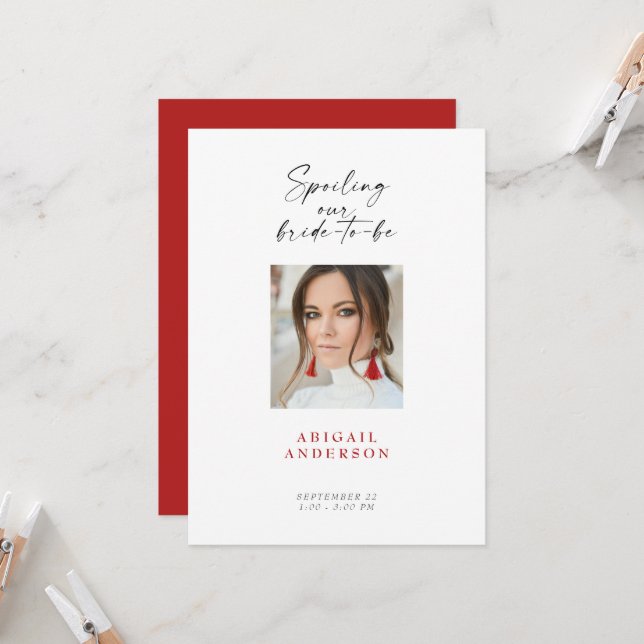 Red Bride Photo Bridal Shower Invitation (Front/Back In Situ)