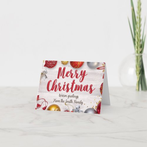 Red bright Christmas greetings with decorations Card