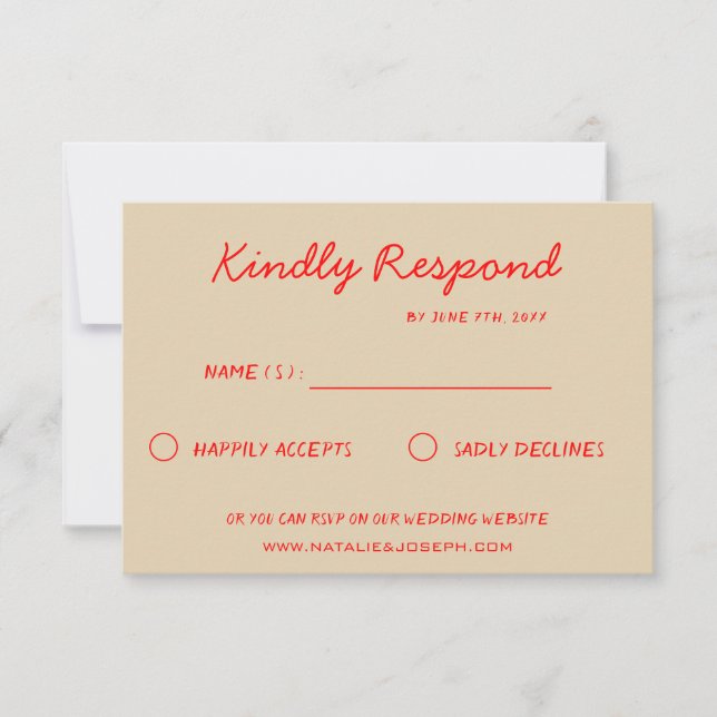 red Bright Colorful Retro Fun Funky Wedding RSVP Card (Front)