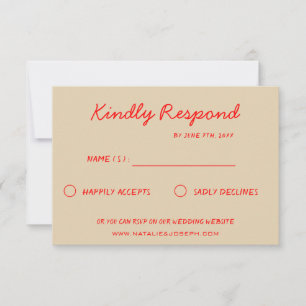 red Bright Colorful Retro Fun Funky Wedding RSVP Card