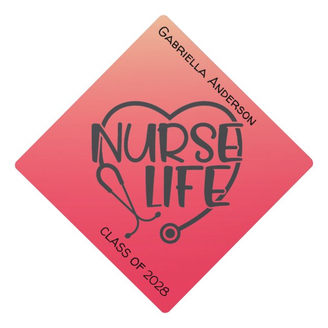 Red Bright Nurse Life Stethoscope Graduation  Graduation Cap Topper (Front)
