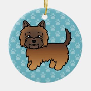 Red Brindle Cairn Terrier Cartoon Dog On Blue Ceramic Ornament