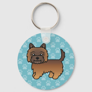 Red Brindle Cairn Terrier Cartoon Dog On Blue Keychain