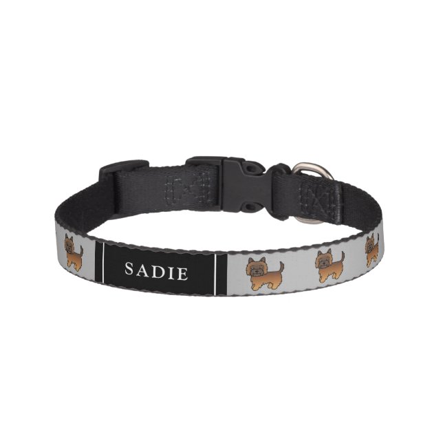 Red Brindle Cairn Terrier Cartoon Dogs & Name Pet Collar (Front)