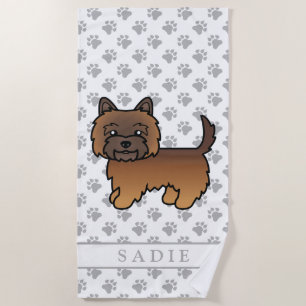 Red Brindle Cairn Terrier Cute Cartoon Dog & Name Beach Towel