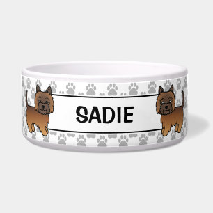 Red Brindle Cairn Terrier Cute Cartoon Dog & Name Bowl