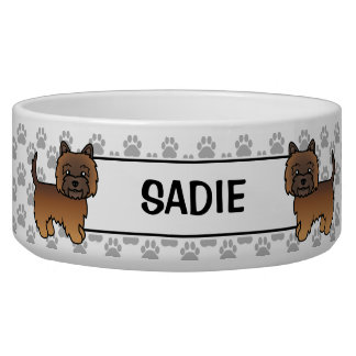 Red Brindle Cairn Terrier Cute Cartoon Dog &amp; Name Bowl
