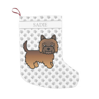 Red Brindle Cairn Terrier Cute Cartoon Dog &amp; Name Small Christmas Stocking