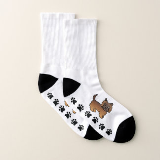 Red Brindle Cairn Terrier Cute Cartoon Dog &amp; Paws Socks