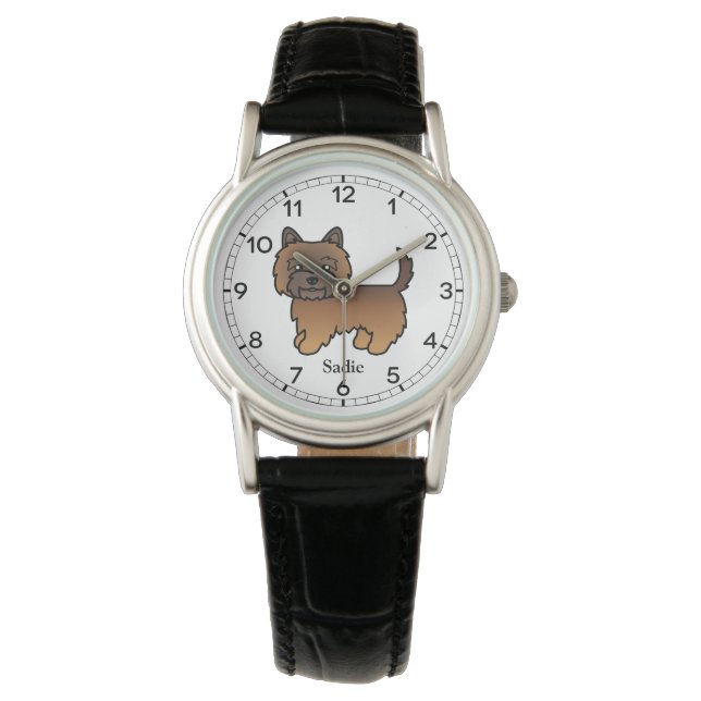 Red Brindle Cairn Terrier Dog & Custom Name Watch (Front)