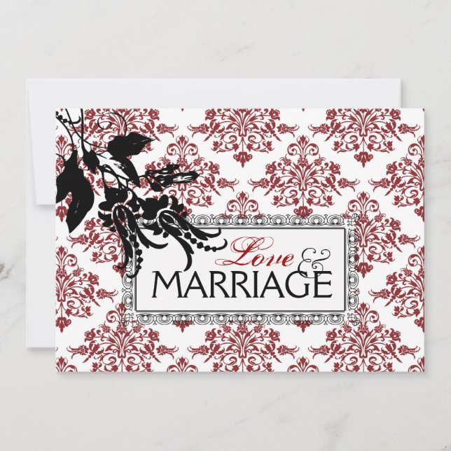 Red Brocade Wedding Invitation Card (Front)