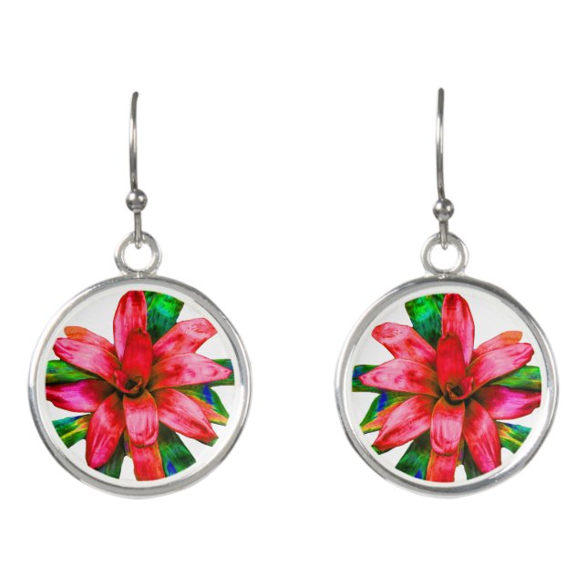 Red Bromeliad Earrings Great for Christmas (Front)