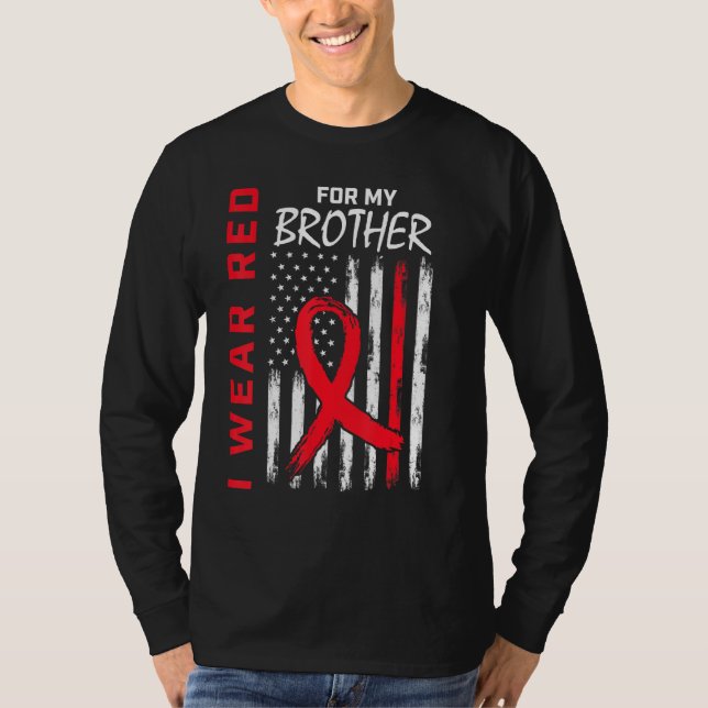 Red Brother Heart Disease Awareness USA Flag Match T-Shirt (Front)