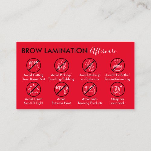 Red Brow Lamination Aftercare Advice Instruction Business Card