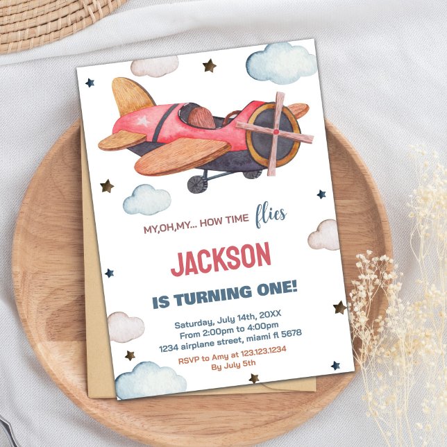 Red Brown Airplane Birthday Invitations (Red Brown Airplane Birthday Invitations)