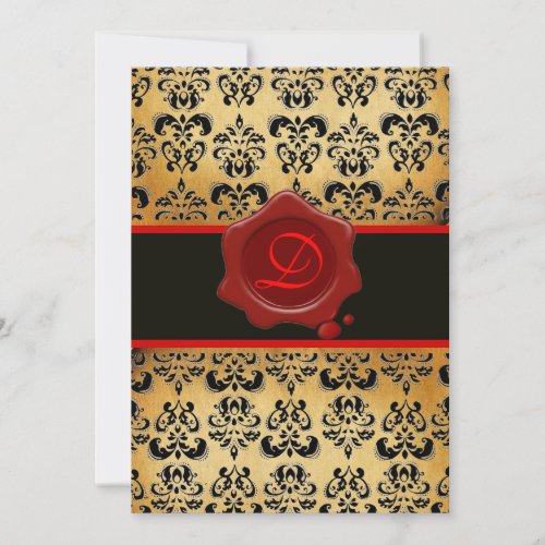 RED BROWN AND BLACK DAMASK WAX SEAL MONOGRAM INVITATION