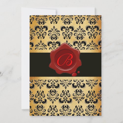 RED BROWN AND BLACK DAMASK WAX SEAL MONOGRAM INVITATION