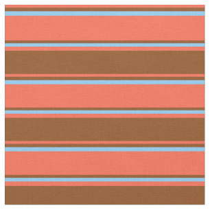 Red, Brown, and Light Sky Blue Lined Pattern Fabric
