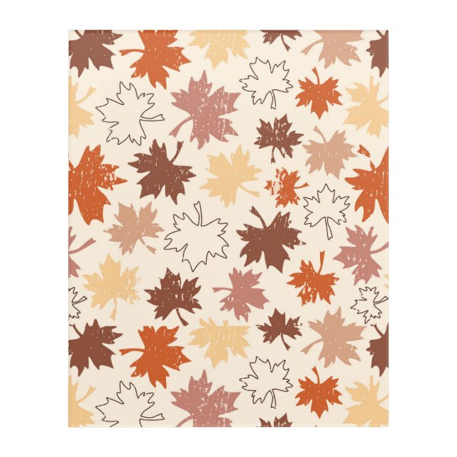 Red brown beige maple leaves fall design acrylic print (Front)