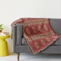 Red Brown Beige Orange Eclectic Ethnic Art Throw