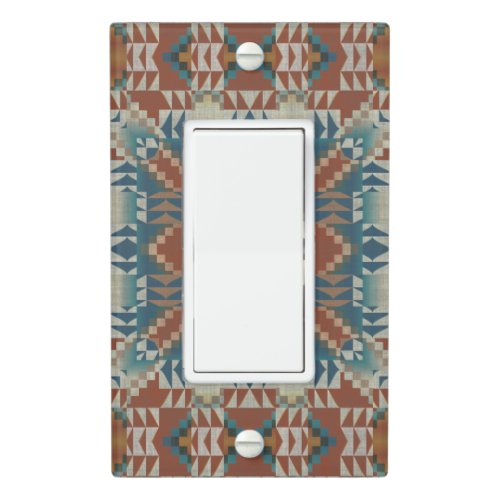 Red Brown Beige Teal Blue Tribal Art Pattern Light Switch Cover