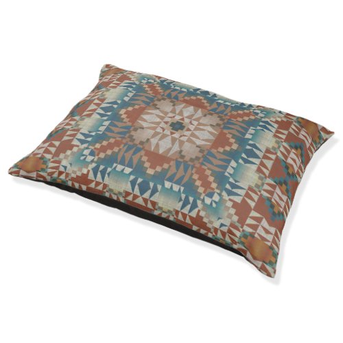 Red Brown Beige Teal Blue Tribal Art Pattern Pet Bed