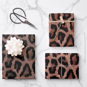 Red Brown Black Leopard Animal Print Wrapping Paper Sheets