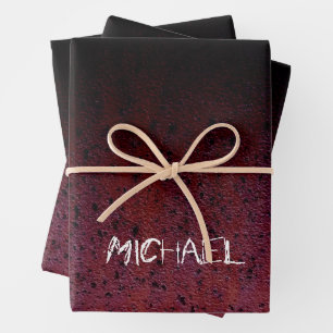Red Brown Black Ombre Rust Metal Custom name Wrapping Paper Sheets