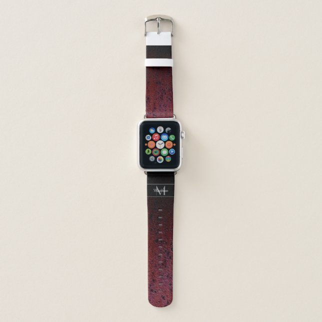 Red Brown Black Ombre Rust Metal Patina Monogram Apple Watch Band (Front)