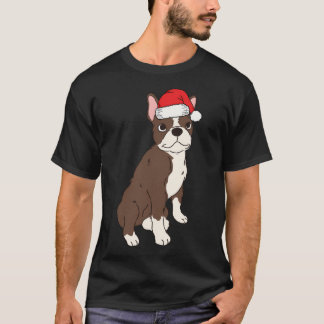 Red Brown Boston Terrier Christmas Santa Seal Bost T-Shirt