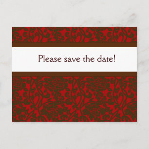 Red & Brown Brocade Save Date Announcement Postcard
