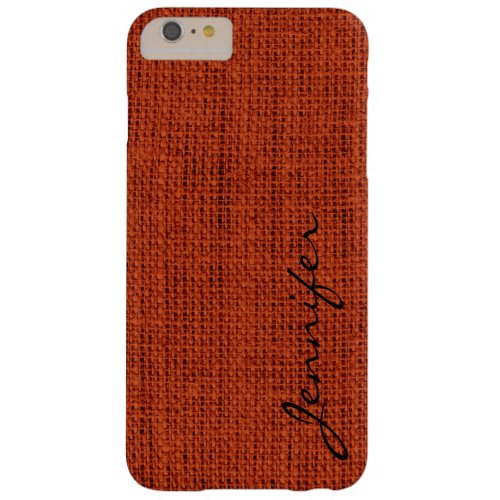 Red_brown Burlap Rustic Linen Monogram Barely There iPhone 6 Plus Case