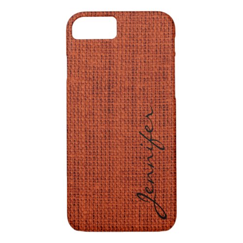 Red_brown Burlap Rustic Linen Monogram iPhone 87 Case