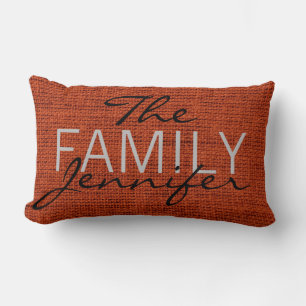 Red-brown Burlap Rustic Linen Monogram Lumbar Pillow