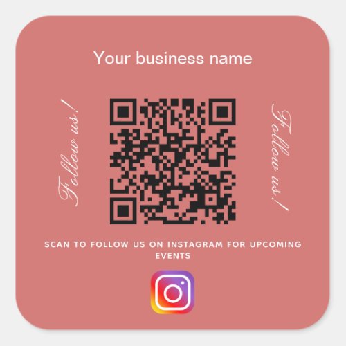 Red brown business name qr code instagram square sticker