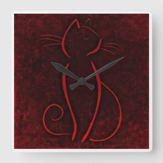 Red Brown Cat | Zazzle_Growshop. Square Wall Clock