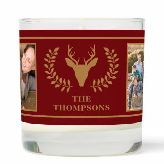 Red Brown Christmas Deer Head Custom Family Photos Scented Candle
