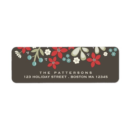 Red  Brown Christmas Poinsettia Address Label