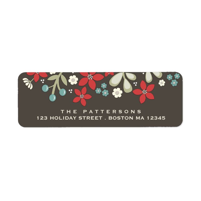 Red | Brown Christmas Poinsettia Address Label (Front)