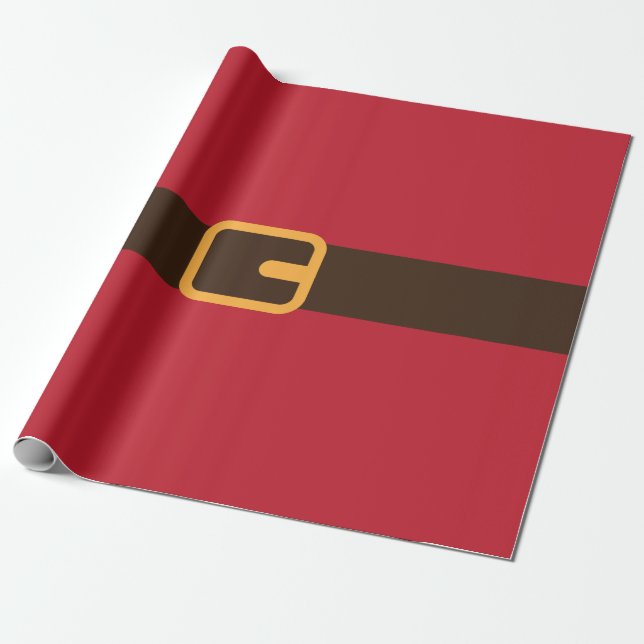 Red Brown Christmas Santa Belt Wrapping Paper (Unrolled)