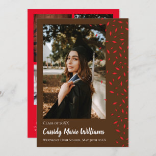 Red Brown Confetti Graduation Announcement