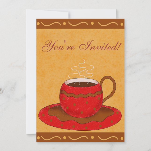 Red & Brown Cup Customized Coffee Event Invitation (Front)
