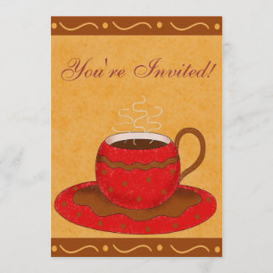 Red & Brown Cup Customized Coffee Event Invitation