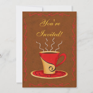Red & Brown Customized Coffee Cup Event Invitation