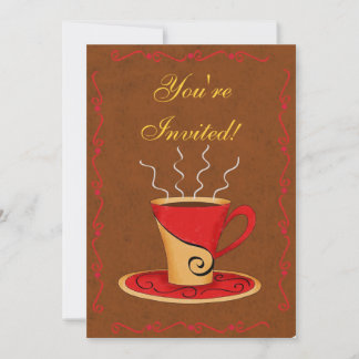 Red & Brown Customized Coffee Cup Event Invitation