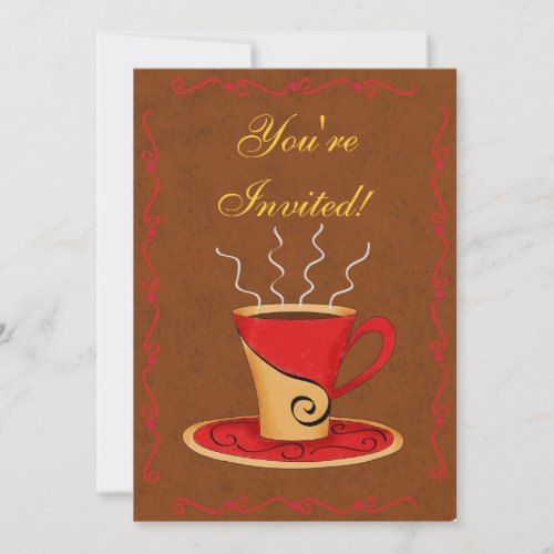 Red  Brown Customized Coffee Cup Event Invitation