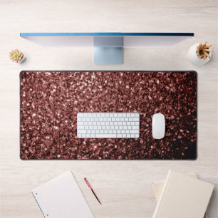 Red brown faux glitter sparkles desk mat