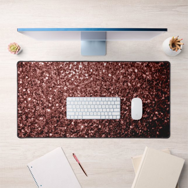 Red brown faux glitter sparkles desk mat (Office 1)