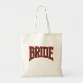 Red + Brown Faux Glitter Varsity BRIDE Tote Bag